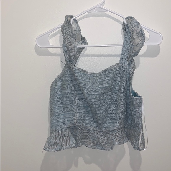 blue JOA ruffle sleeve tank - Picture 2 of 4